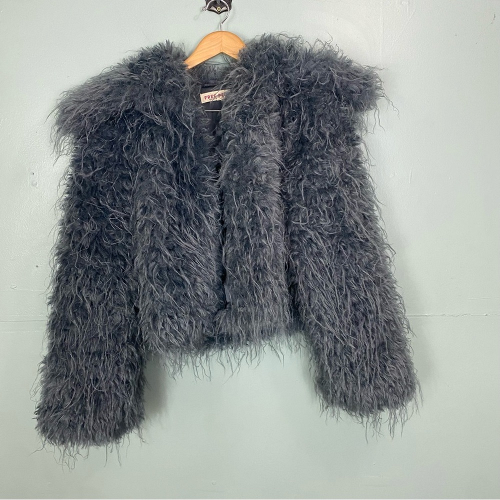 Free People Moonlight Faux Fur Jacket Shaggy In Steel‎ Gray Small - Picture 2 of 6